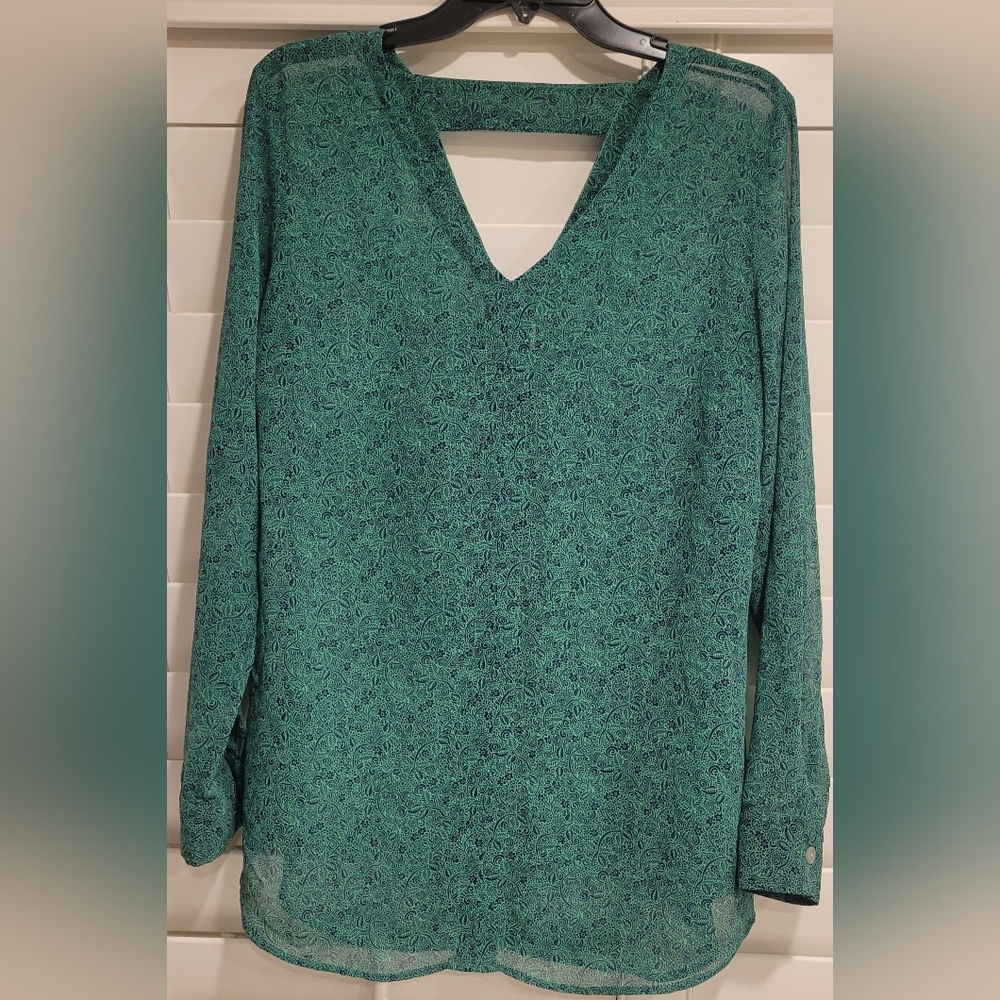 CAbi Green and Black Patterned Top